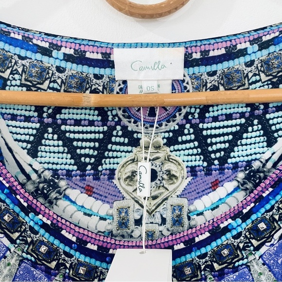 CAMILLA crystal embellished printed 100% silk crepe kaftan ONESIZE - Picture 3 of 6